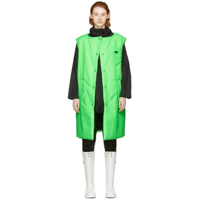 Prada Green Logo Long Padded Vest In F0362 Pista