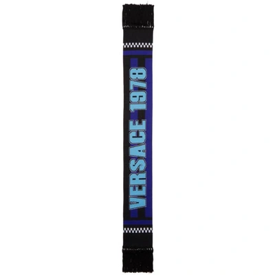 Versace Blue & Black Logo Football Scarf In I48b Blue