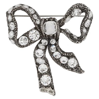 Gucci Silver-plated Crystal Brooch In 8162 Silver