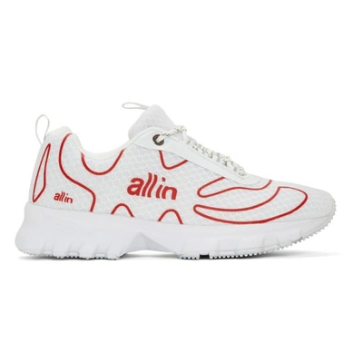 All In White Tennis Sneakers In White/red