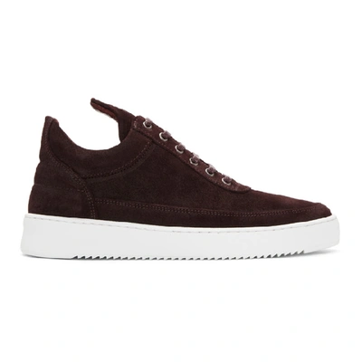 Filling Pieces Burgundy Waxed Suede Sneakers In Black
