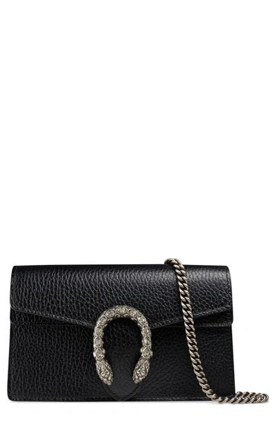 Gucci Super Mini Leather Shoulder Bag In Nero/black Diamond