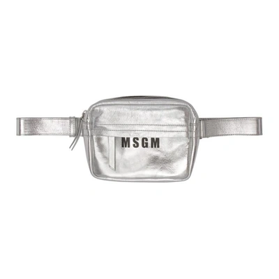 Msgm Silver Logo Belt Pouch In 080 Silver