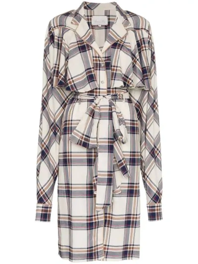 Johanna Ortiz Memoria Del Viento Checked Cotton Trench Coat In Multi Blue White