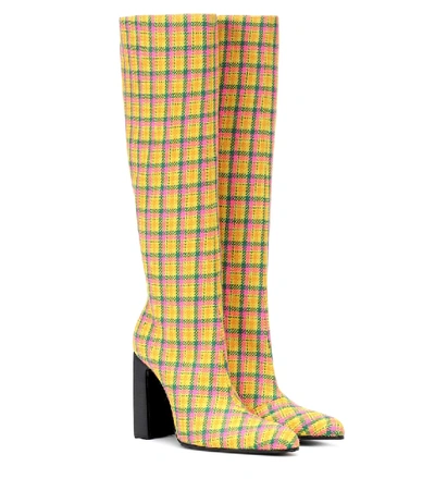 Balenciaga Block-heel Checked-wool Boots In Yellow