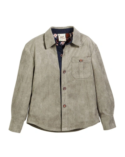 Fore Faux-suede Button-down Shirt In Gray