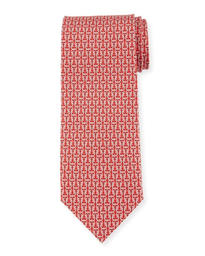 Ferragamo Fortuna Linked Gancini Silk Tie, Red
