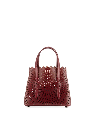 Alaïa Micro New Vienne Laser-cut Leather Tote Bag In Burgundy