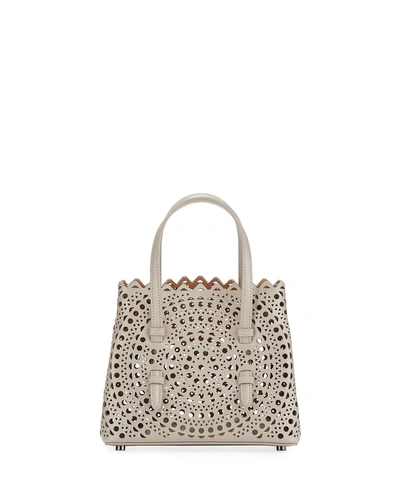 Alaïa Micro New Vienne Laser-cut Leather Tote Bag In Gray