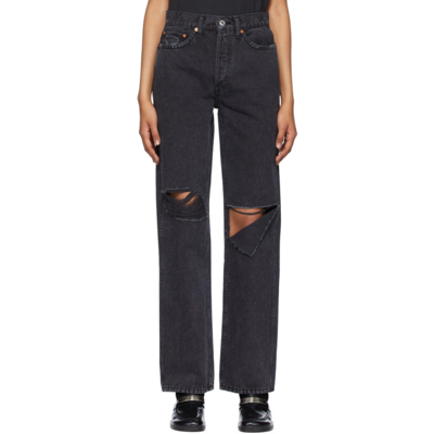 Re/done Black Distressed High Rise Loose Jeans In Washed Black