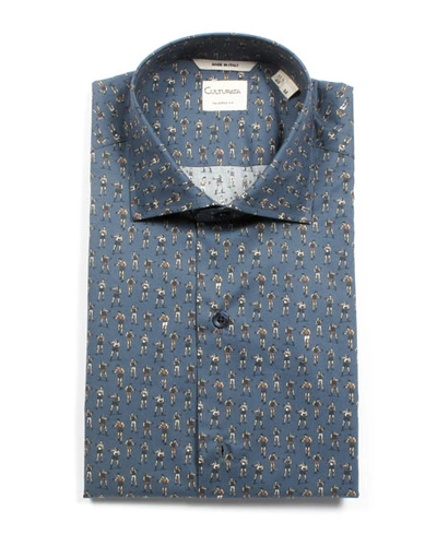 Culturata Men's Tailored Fit Retro Boxer-print Dress Shirt