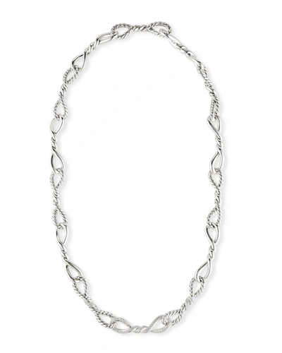 David Yurman Continuance Silver Diamond & Link Necklace, 17" In White/silver