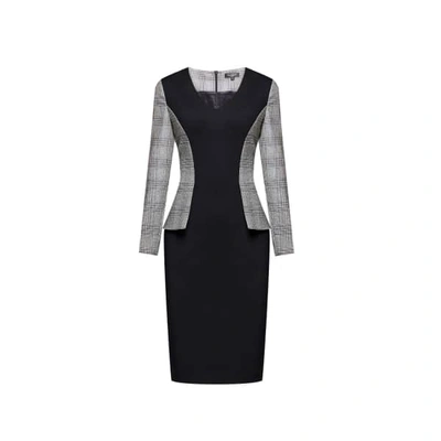 Rumour London Abigail Monochrome Dress With Prince Of Wales Check Peplum