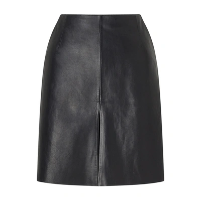 Jigsaw Mini Pleat Front Leather Skirt In Black