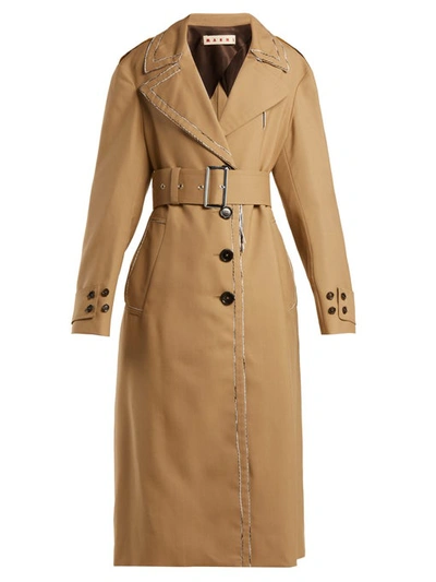 Marni Belted Wool Trench Coat In Cork + Caramel