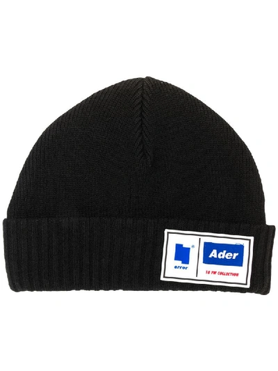 Ader Error Rubberized Patch Wool Blend Beanie Hat In Black