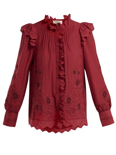 Sea Greta Floral-embroidered Cotton-blend Blouse In Red