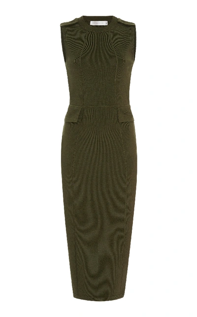 Victoria Beckham Brushed Wool-blend Midi Dress In Green