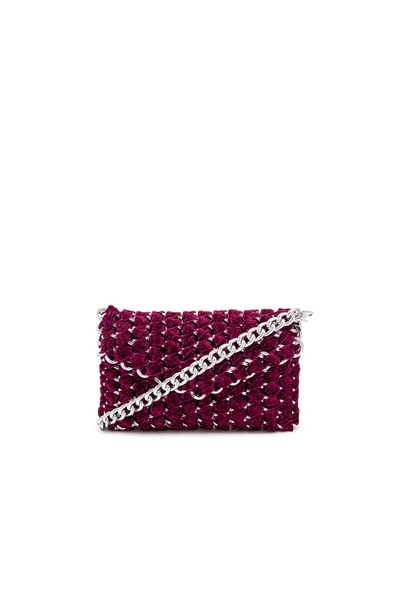 Tambonita Eve Shimmer Clutch With Silver Chain In Fuchsia.
