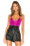 Fleur Du Mal Lily Lace V Neck Bodysuit In Deep Fuchsia