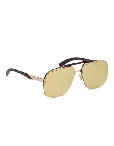Philipp Plein Sunglasses Freedom Studded In Gold/gold/mirror/no Glv