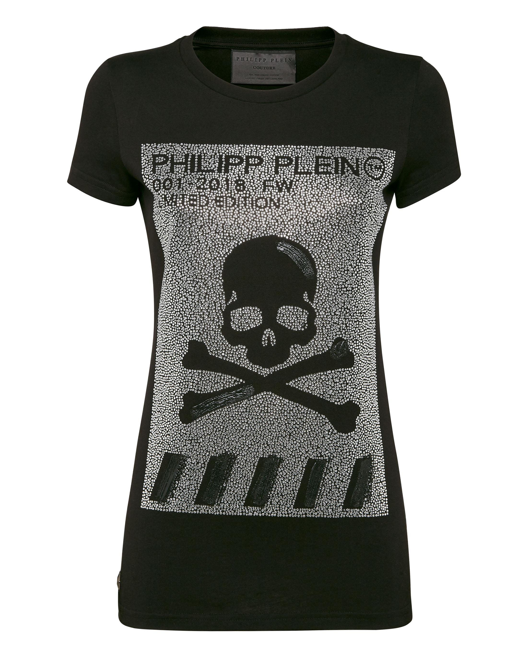 Philipp Plein T-shirt Round Neck Ss Skull In Black/silver | ModeSens