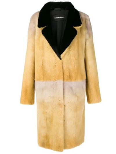 Numerootto Fur Long Coat In Yellow