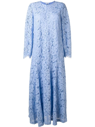 Ganni Serenity Floral Stretch-lace Dress In Blue