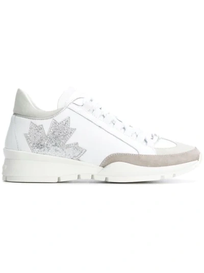 Dsquared2 Canada Glitter Leaf Sneakers In White