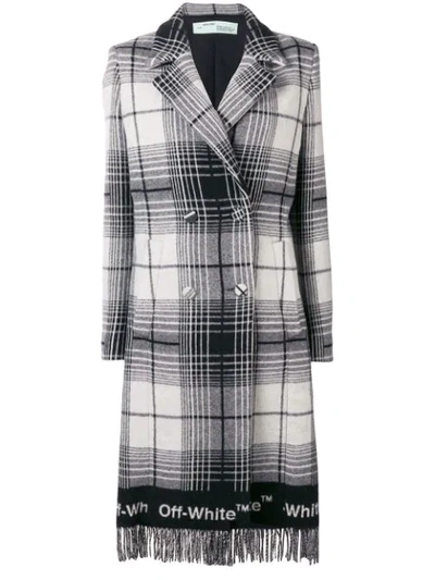 Off-white Double-breasted Checked Coat In Black & White