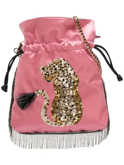 Les Petits Joueurs Sequinned Leopard Drawstring Bag - Pink