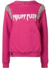 Philipp Plein Crystal-embellished Sweatshirt In Fuchsia