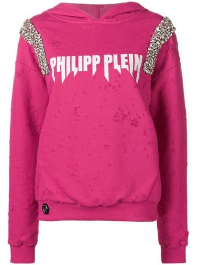 Philipp Plein Crystal-embellished Sweatshirt In Fuchsia