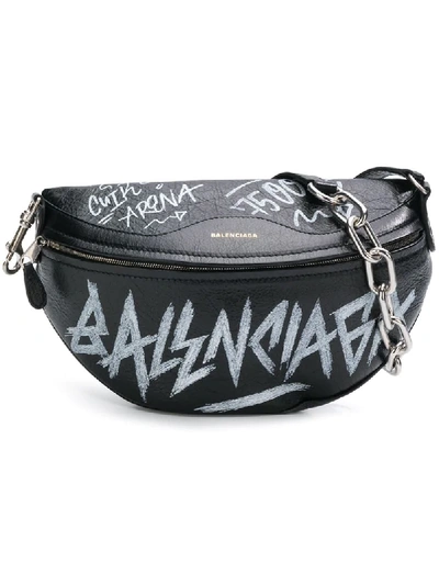 Balenciaga Leather Graffiti Waist Bag - Black Waist Bags, Bags - BAL107956