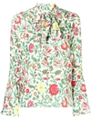 La Doublej Floral Pussybow Blouse In Green