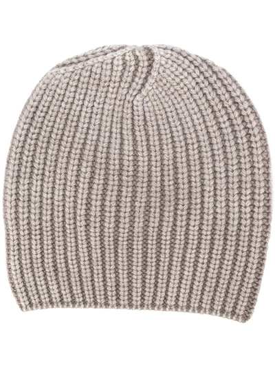 Iris Von Arnim Ribbed Knit Beanie Hat - Neutrals