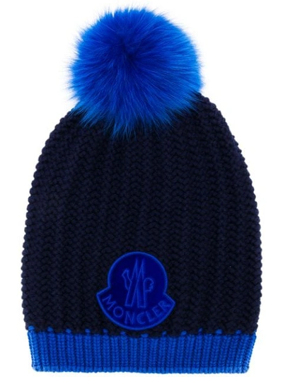 Moncler Pom-pom Logo Beanie - Blue