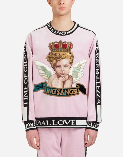 Dolce & Gabbana Velvet Sweatshirt With Patch In Pink