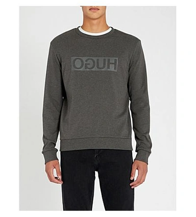 Hugo Reverse Logo Cotton-jersey Sweatshirt In Open Grey