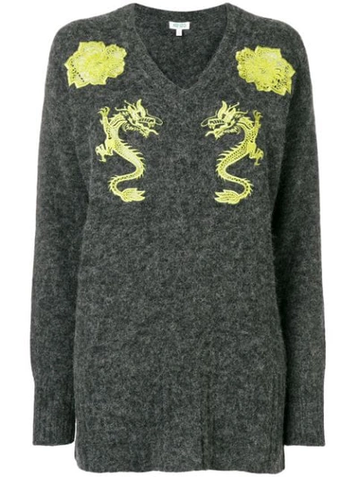 Kenzo Embroidered Dragon Jumper In Grey