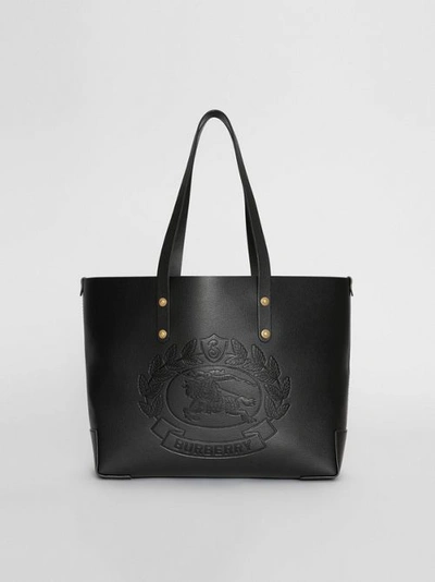 Burberry Small Embossed Crest Leather Tote In Black