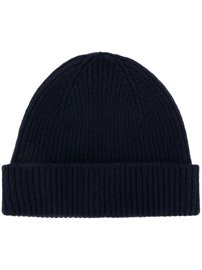 Paul Smith Ribbed Beanie In Blue