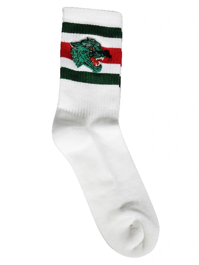 Gucci Panther Patch Socks In White Dark Green