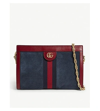 Gucci Ophidia Small Suede And Leather Shoulder Bag In Blue