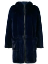 Liska Pallas Hooded Fur Coat In Blue