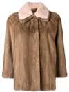 Liska Contrast Collar Fur Jacket In Brown