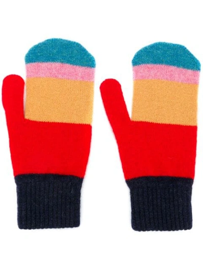 Ps By Paul Smith Striped Mittens In Red