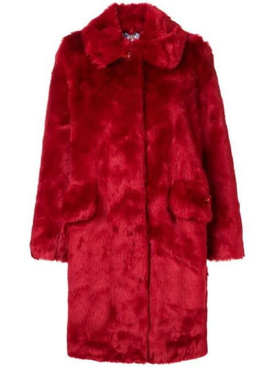 Shrimps Contrast Button Coat In Red
