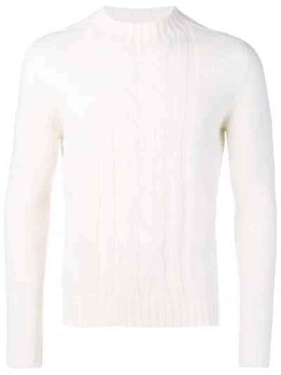Tagliatore Mock Neck Cable Knit Sweater In White