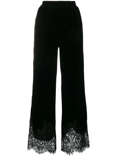 Gold Hawk Lace Trim Flared Trousers - Black In Black